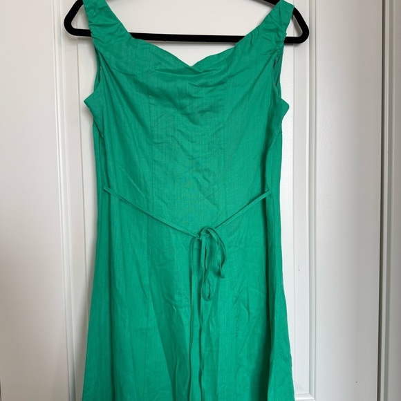 Mango Green Midi Dress Linen-Blend Dress with Buttons Size Medium - Picture 4 of 10